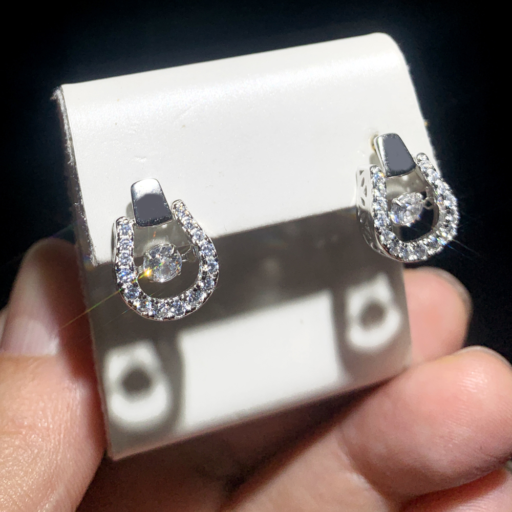Sterg Sier Horseshoe Stud Earrings Women, Cubic Zirconia Paved, Delicate Jewelry Gift for Her