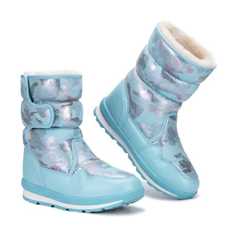 Boots Camouflage military winter warm plush childrens snow boots anti slip waterproof skiing girls long boots family matching shoes H241018