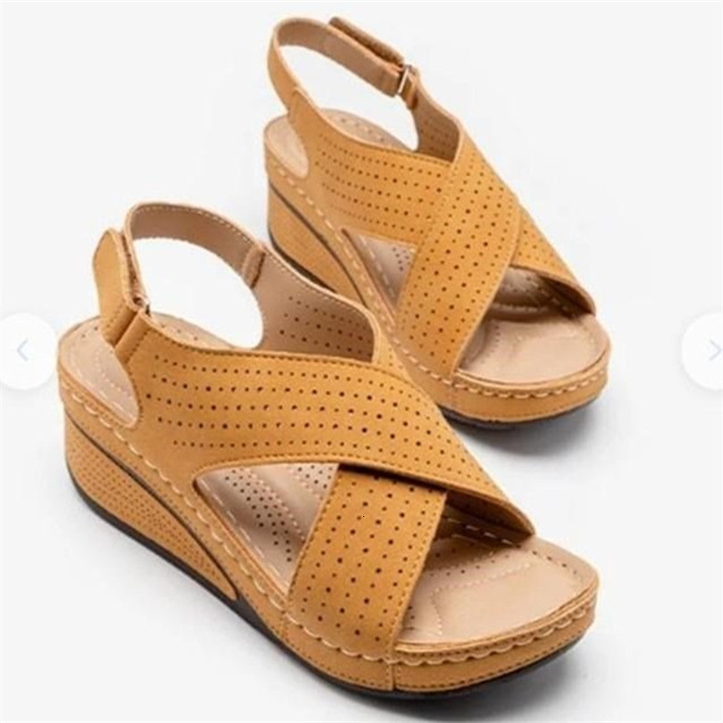 Summer Hollow Wedges Sandals Female Casual Plus Size Shoes Of Women Socofy Retro Sandalis Woman Ddmythur