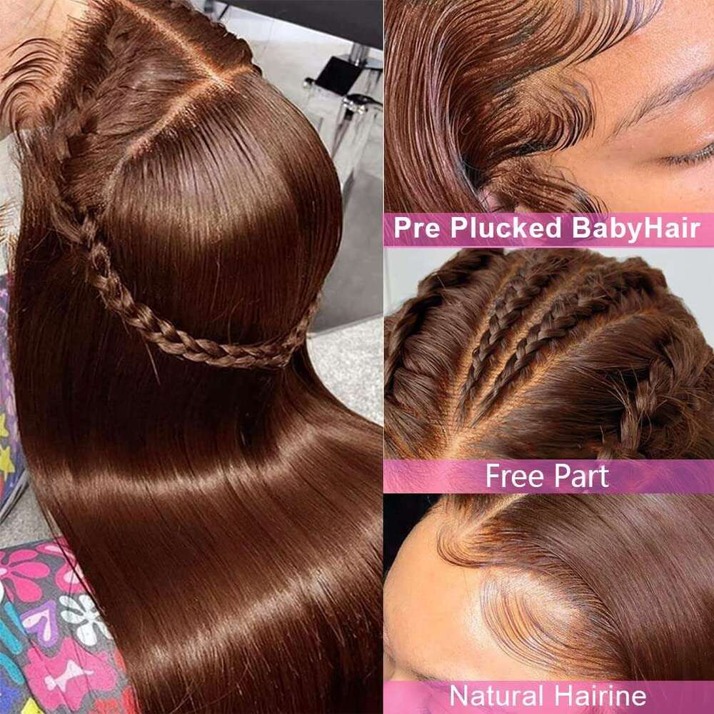13x4 Chocolate Brown Straight Lace Front Wigs Human Hair 13x6 Transparent HD Lace Frontal Wig Pre Plucked Brown Bleached Wigs