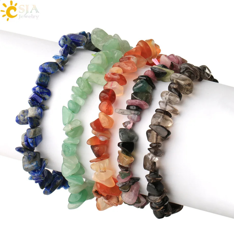 CSJA Irregular Chip Natural Stone Bracelet Asymmetric Bead Crystal Quartz Gravel Elastic Bracelet G365 241018