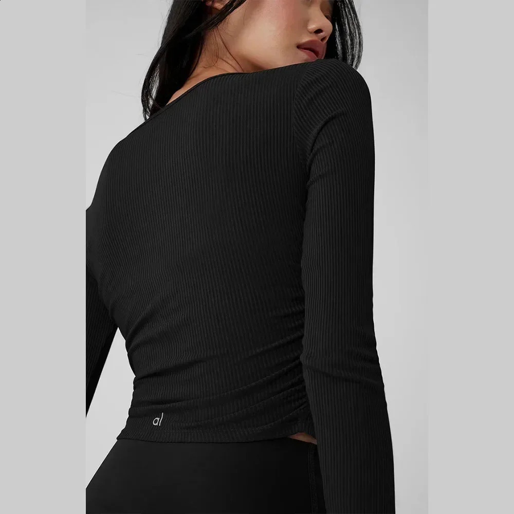 AL naked yoga long sleeved round neck long sleeved waist tightening weight loss sportswear elastic fitness yoga top 241018