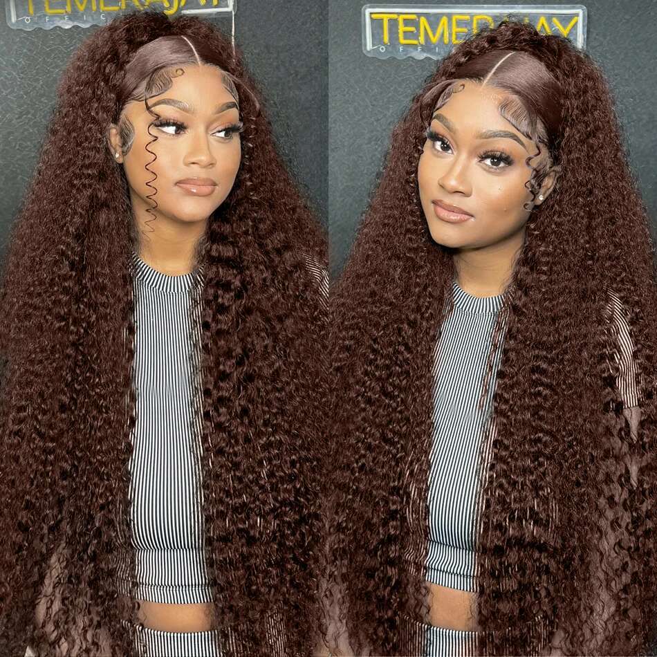 Xcurly Chocolate Brown Deep Wave 13x6 HD Front Wig 32 Inch Colored Water Curly 13x4 Lace Frontal Human Hair Wigs For Women