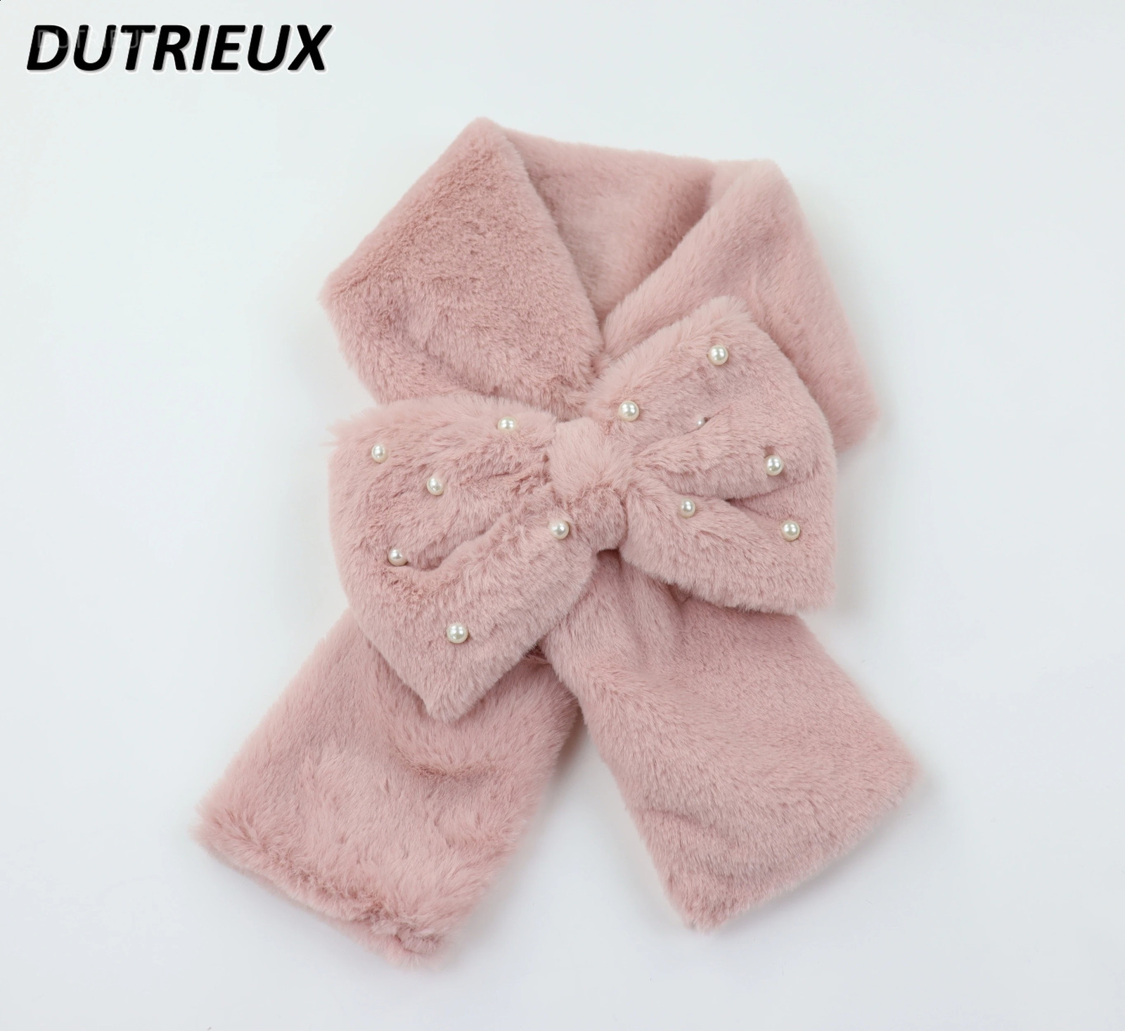 Japanese Cute Girl Cute Bow Scarf Winter Kawai Plush Rabbit Fur Warm Scarf Female Lolita Accessories Girl Black Scarf 241017
