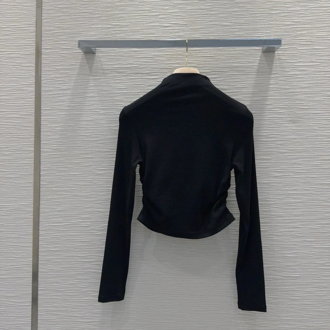 Fashion Black Halfhigh Collar Womens Longsleeved Bottoming Shirt 24 Autumn Sexy Slim Elastic Corp Top Basic 2CT 241018