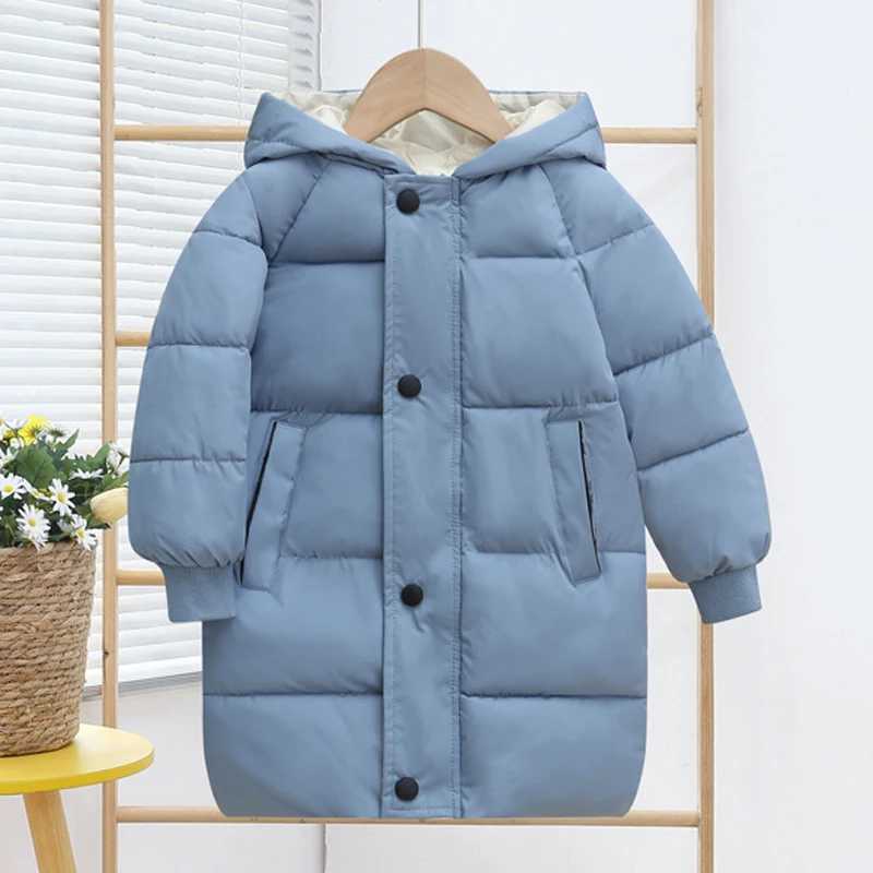 Winter girls jacket long style solid color thick warm hooded jacket suitable for 3-10 years M241018