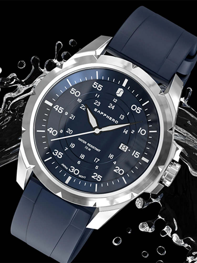 SAPPHERO Mens Watch Top y Stainless Steel Silicone Quartz Date Waterproof 241009