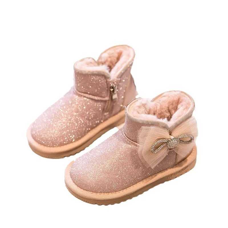 Boots New Winter Childrens Girls Snow Boots Cute Baby Girls Boots Thick Moisture proof Warm Fashion Ankle Fur Outdoor Childrens Snow Boots H241018