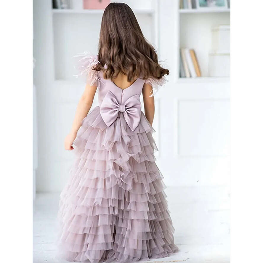 Appliques Wer Girls Dresses Spaghetti Straps Ball Gown Ruffles Tulle Wedding Bow Sash A E Sequins Long Toddler Teens Pageant Party Gowns 0707 s