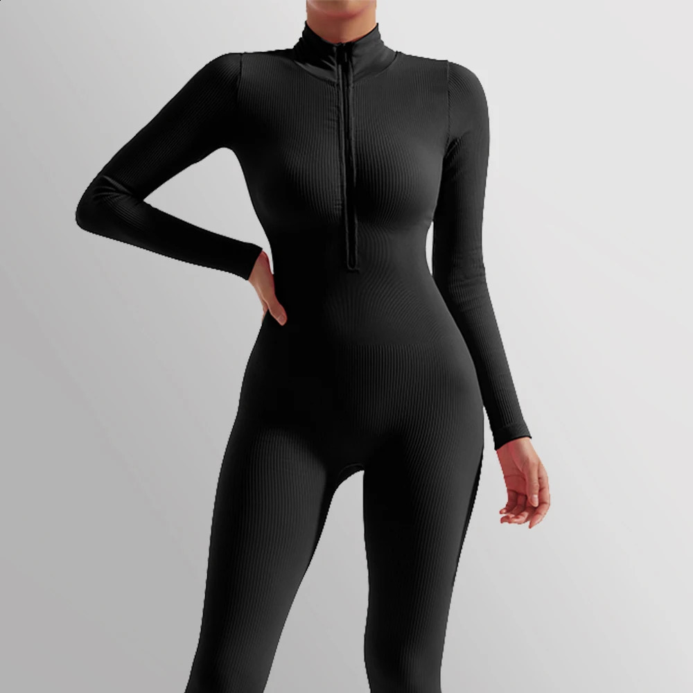 Bodycon Slim Jumpsuit For Womens Clothing Zipper Casual Brown Fitness Rompers Autumn 2024 Playsuit Activity Streetwear Overall 241007