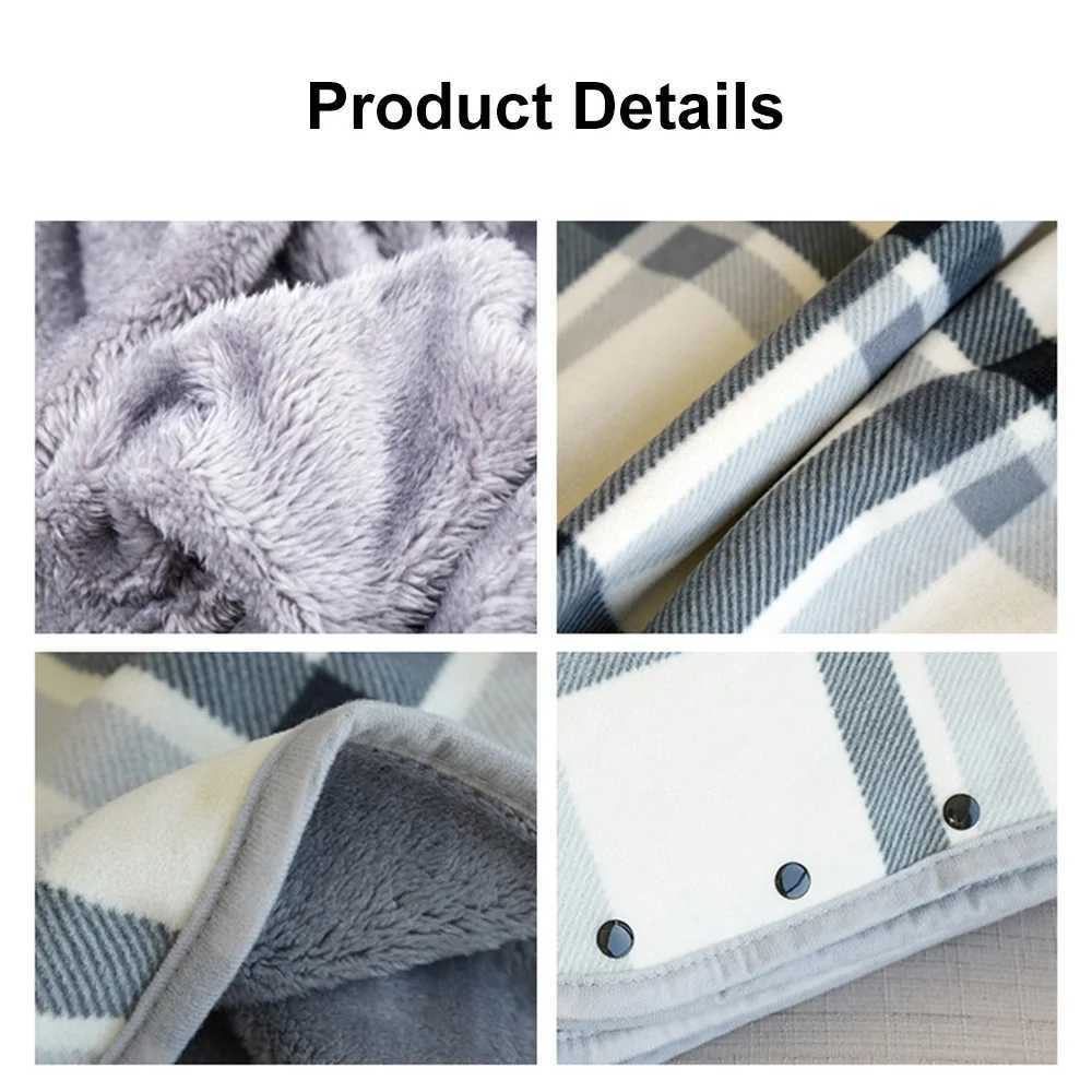 Wearable flat patterned blanket wool double-layer blanket with buttons thick multifunctional warm throw blanket in winter used for sofa bed X241018