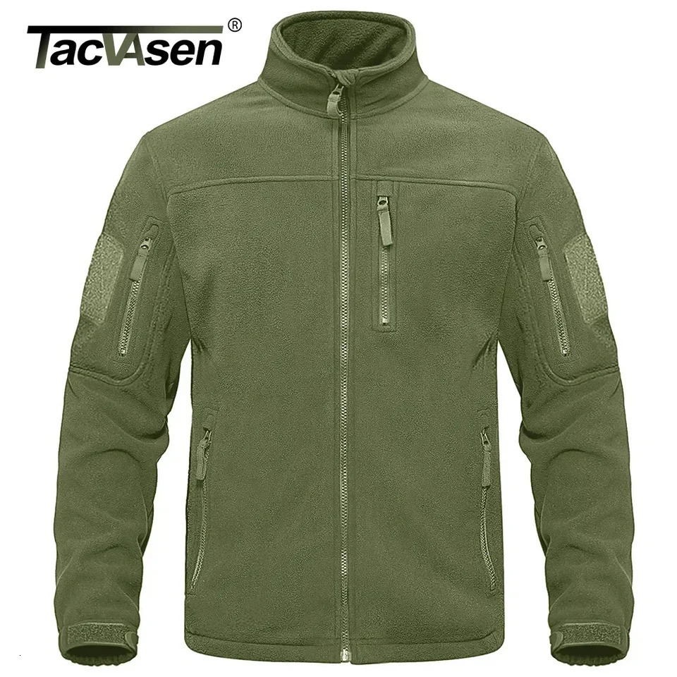 TACVASEN Full Zip Up Green Fleece Jacket Thermal Warm Work Coats Mens Zipper Pockets Hiking Training Outwear Windbreaker 241018