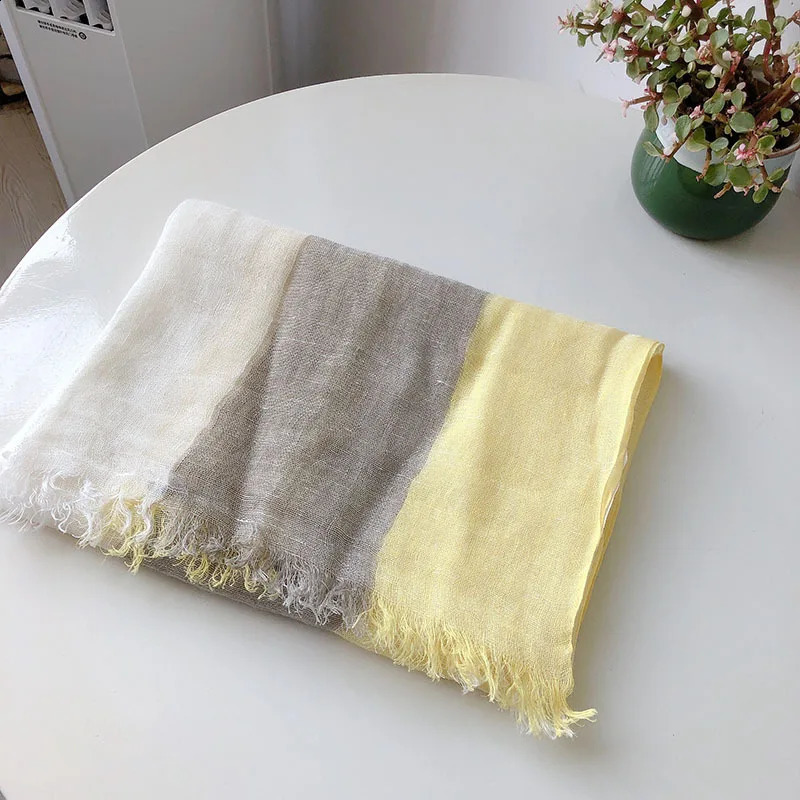 Spring and Summer Wide Striped Linen Womens Scarf 241017