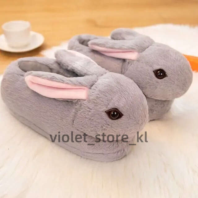 Cute Cartoon Rabbit All Inclusive Winter Warm Home Slippers Adult Girl Lady Plush Head Silent Indoor Floor Women Fun Slippers 04F