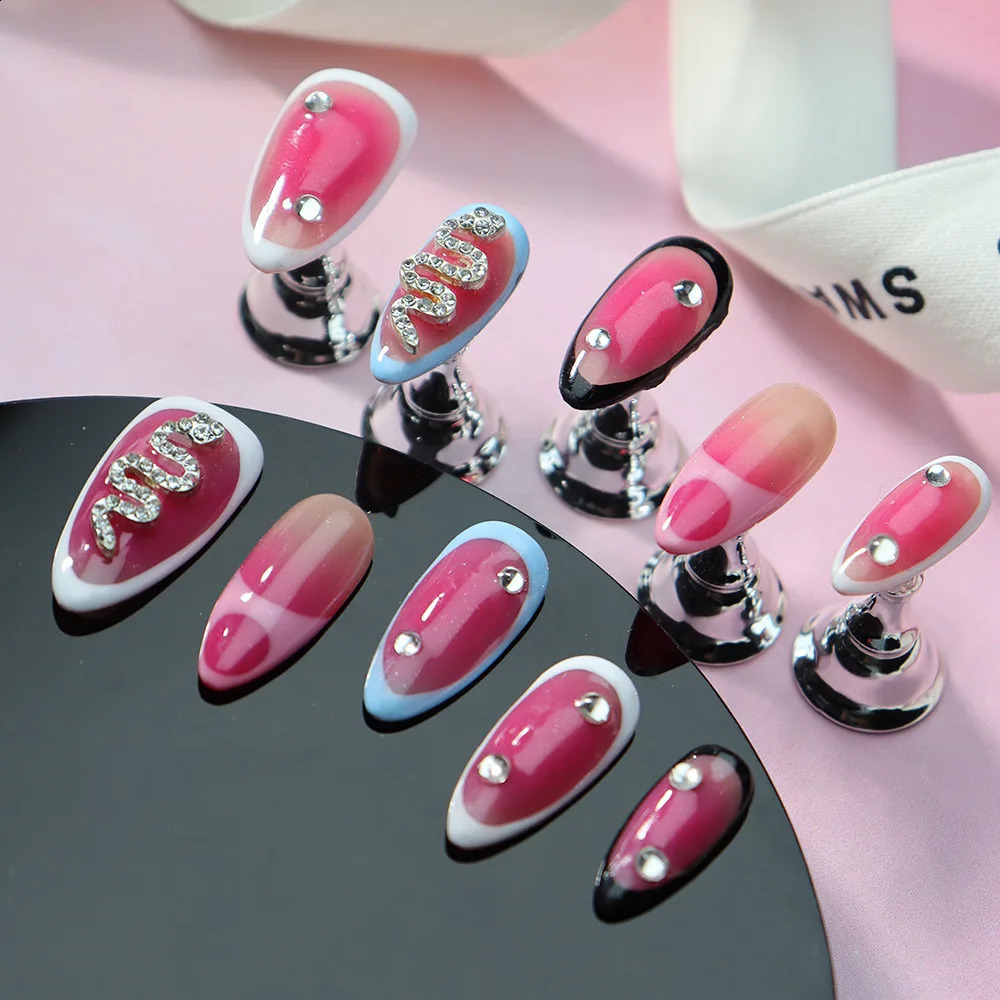 3D Colorful Aurora Pearl Butterfly Handmade Press On Nails Cute Fashion Wearable Shiny French Almond false Nails 241017