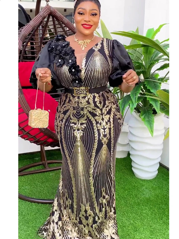 Large African Womens Party Dress Dashiki Ankara sequins Wedding Evening Dress Sexy Body Long Dress African Clothing 241021 ww12