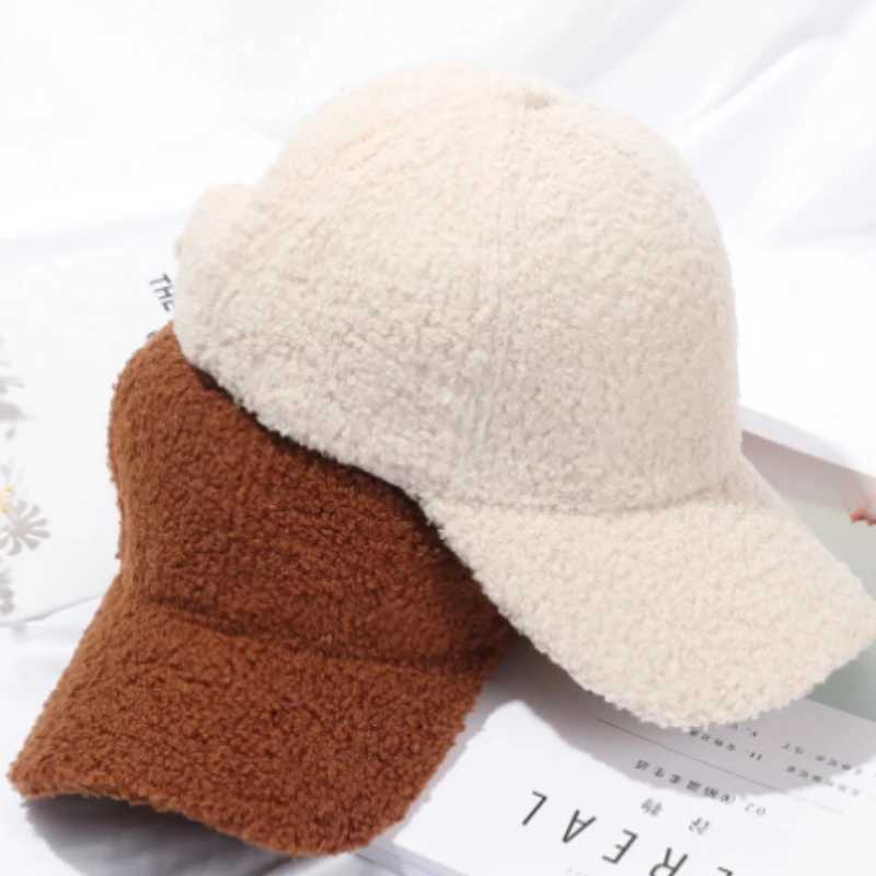 Outdoor Hats Winter Warm Lamb Fleece Thicken Baseball Cap Women Girls Solid Snapback Adjustable Hip-Hop HatX241018