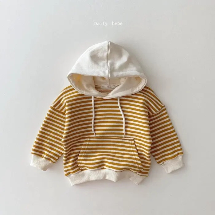 Autumn Winter Baby Boys Striped Cotton Hoodies Sweatshirt Set Toddler Girls Hooded Coat Pants For Kids Casual Tracksuit Clothes 241017