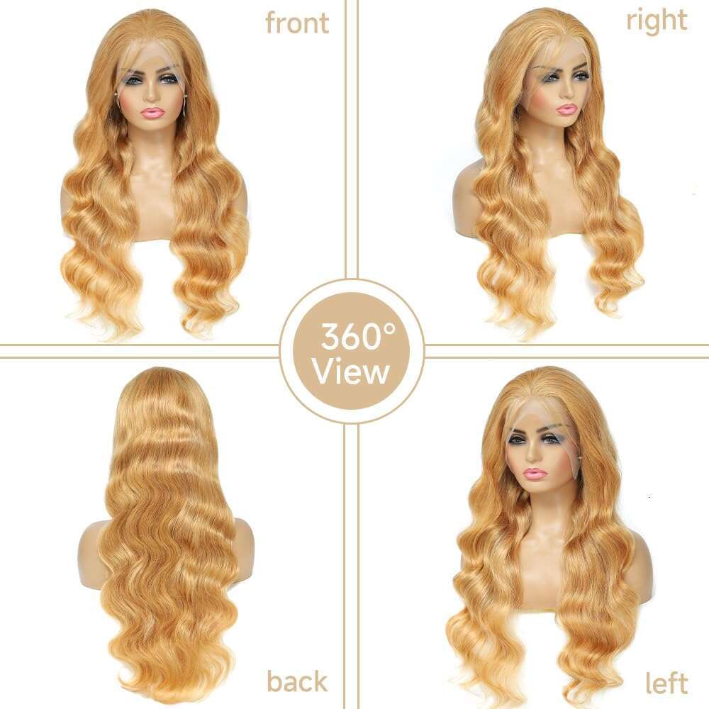 #27 Honey Blonde Human Hair Wigs 13X4 Transparent Lace Pre Plucked Body Wave Human Hair Lace Frontal Wig 200 Density 20-32 inch