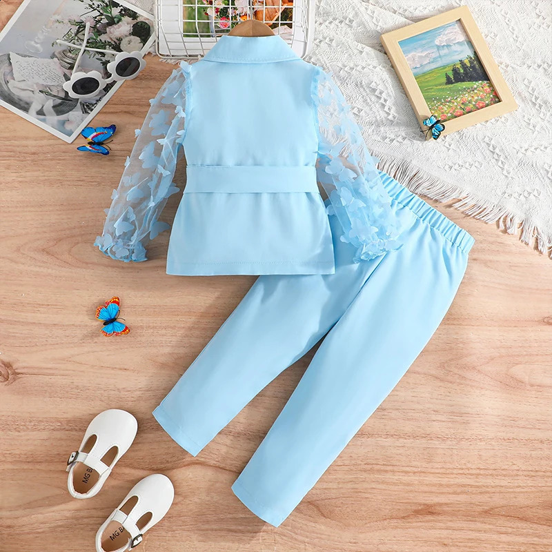 Kids Clothes Girls Outfit Sets Butterfly Long Sleeve Top and Pants Set For Girls 2Pcs Party Suit Childrens Clothes 3-8 Years 241017