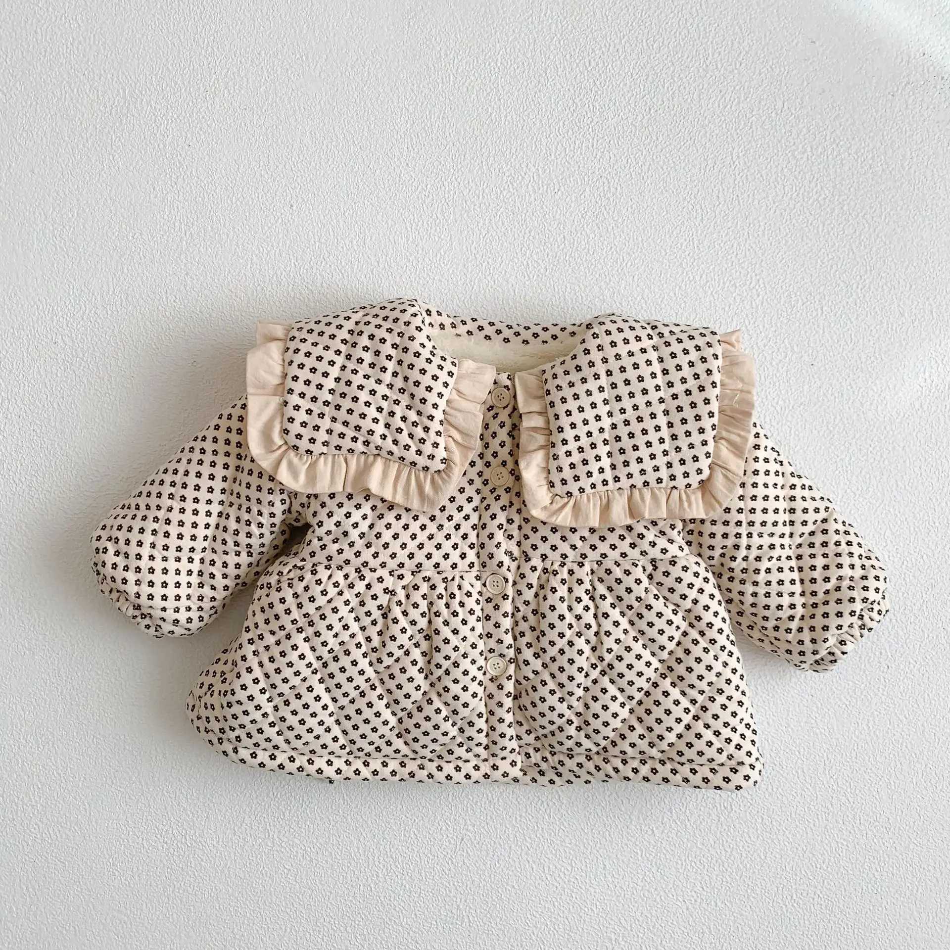 Visgogo Preschool Girls Jacket Winter Warm Coat Korean Edition Flower Apron Jacket Girls Big Collar Thick Apron Clothing M241018