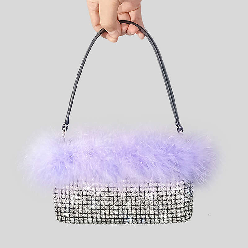 Designer Dia Handbag For Women 2023 New In Fashion High Quality Colorblock Ostrich Fur Rhiedinner Bag Bg