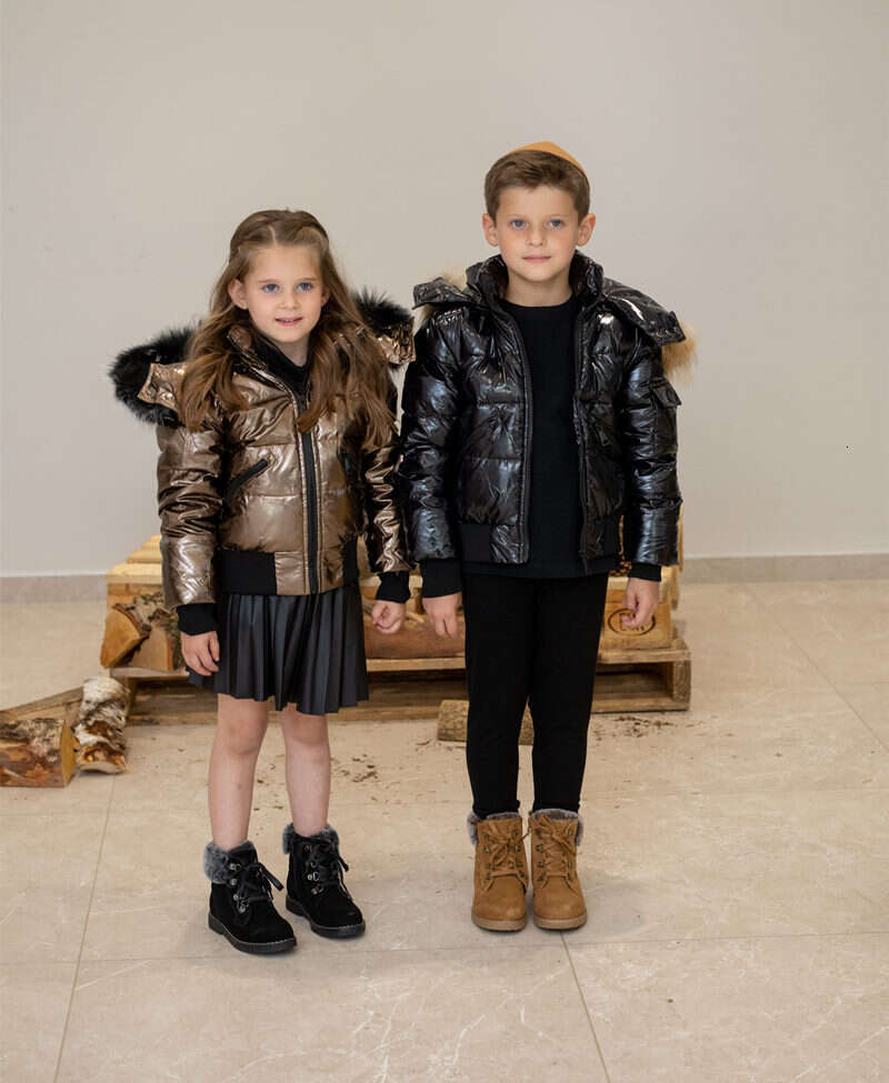 AS Winter Kids Down Jackets Bomber Design Coats With Nature Fur