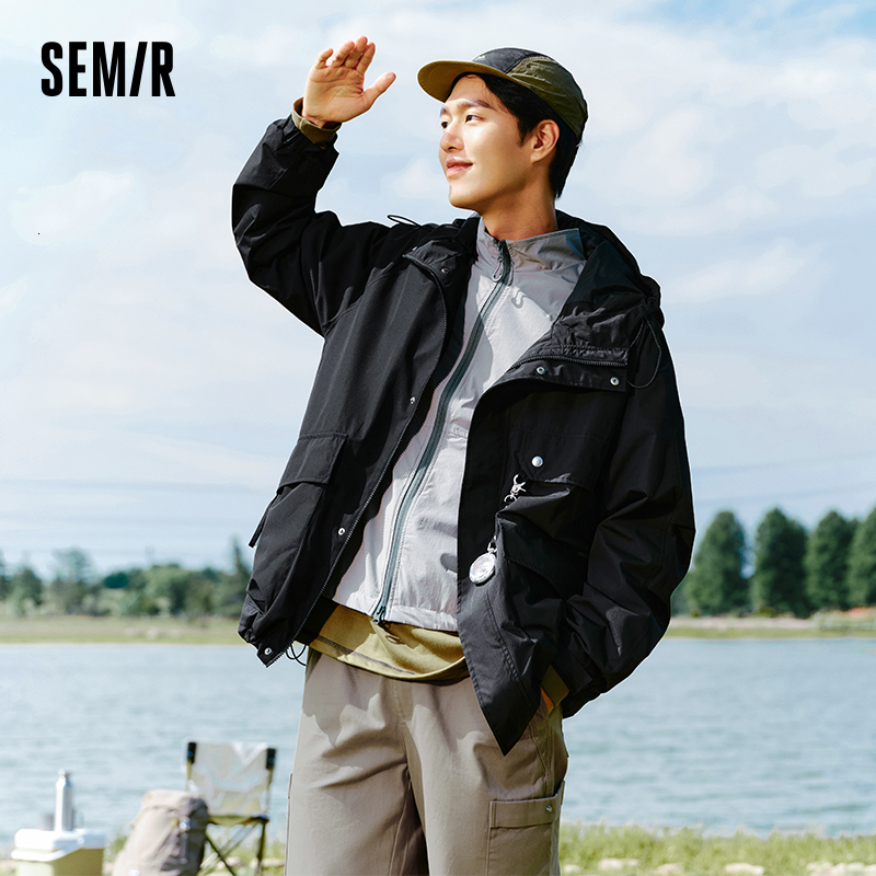 Semir Men Outerwear 2024 Autumn New Outdoor Three-Proof Loose Hooded Jacket Drop Shoulder Sleeves Large Pockets