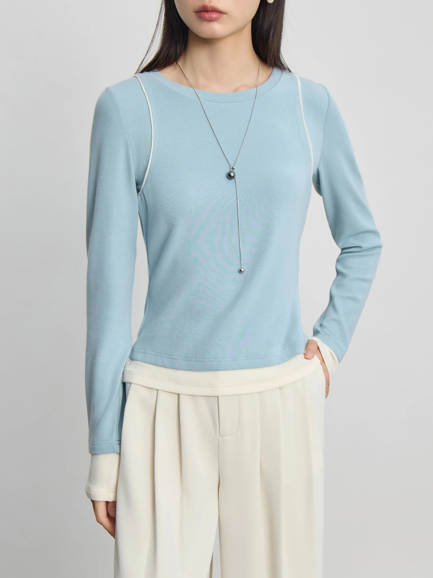 ZIQIAO Casual Versatile Tshirt Womens Long Sleeves Autumn n Round Neck Slim Fit Top For Female 24ZQ93063 241018