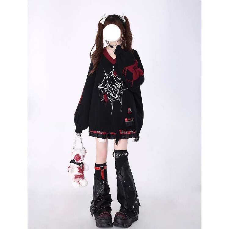 Japanese Fashion Hole Tassel Sweaters Mujer 2024 Autumn New Waterproof Mink Pullovers Y2k Long Sleeve Loose Knitted Tops