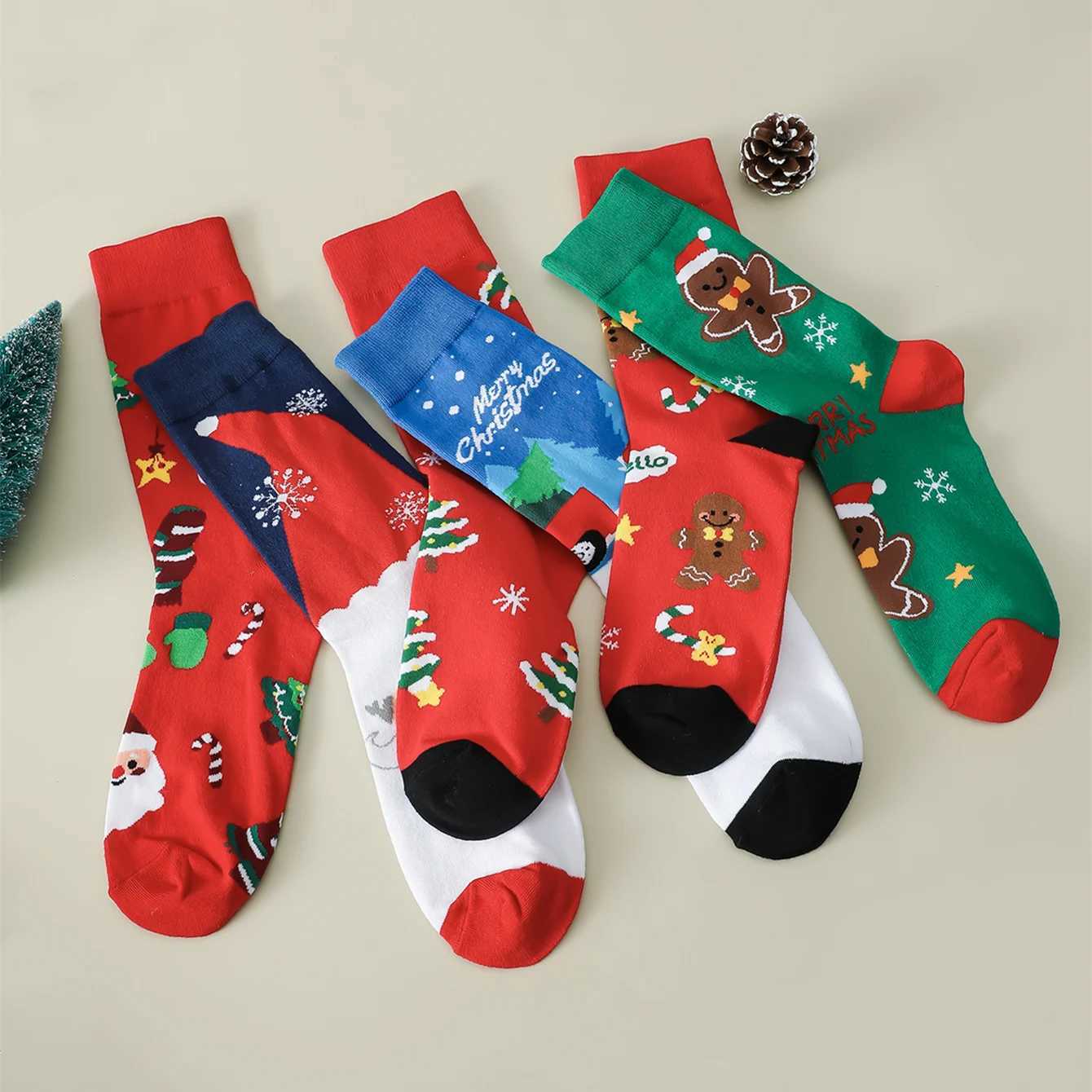 Men's Socks 6 Pairs Women Christmas Socks Cartoon Santa Claus Snowflake Xmas Tr Gifts Pattern Crew Funny Happy Socks New Year Y240830BQVH