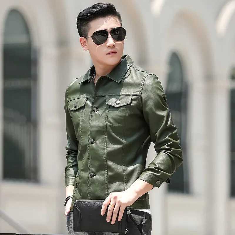 Korean fashion slim fit mens leather jacket mens new mens leather jacket casual jacket Y241018