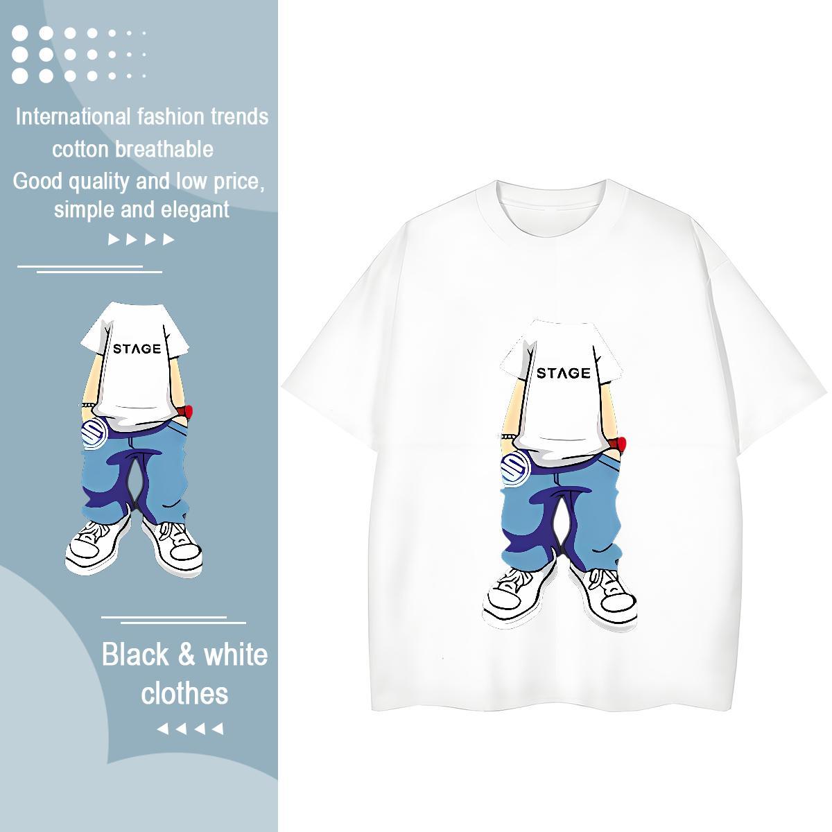 Fashion New T Shirt For Woman 230g Cotton Breathable Short Sleeve Casual person Womens Tshirts Loose fit DIY Anime Printed Tops