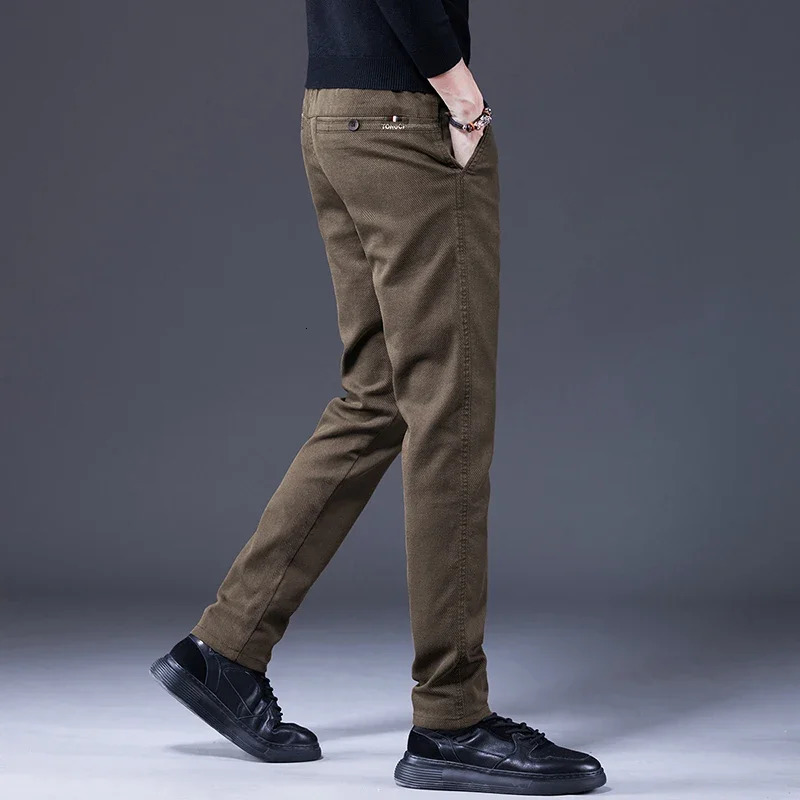 Autumn Classic Mens Clothes Business Casual Pants Fashion Elastic Straight Slim Trousers Male Coffee Gray 241018