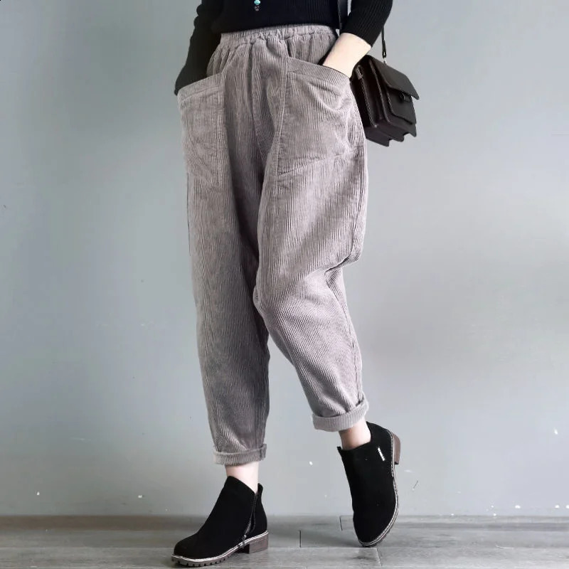 Loose Harem Pants for Women Corduroy Baggy Woman Trousers Wide Leg Black High Quality Trends 2024 Aesthetic Slacks Original G 241009