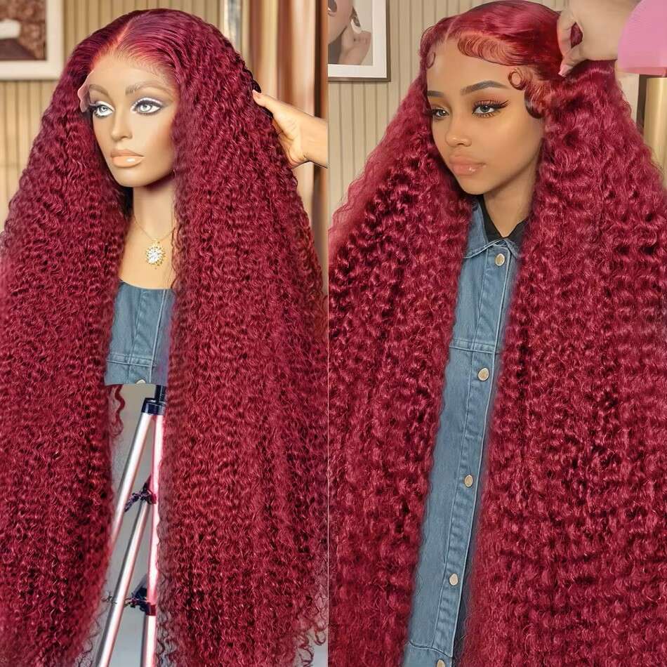13x4 99J Burgundy Deep Wave 13x6 Lace Frontal Human Hair Wig 200 Density Curly Red Wine HD Lace Front Wig 32 36Inches Brazilian