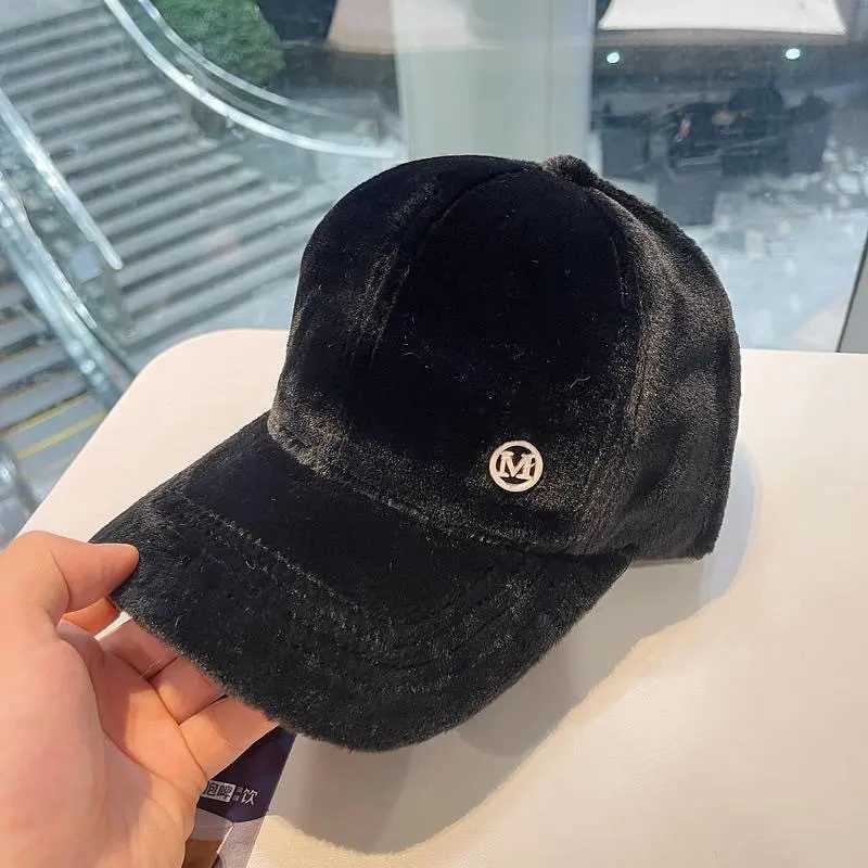 M Letter Rabbit Fur Mixed Hat Autumn and Winter Womens All Matching Plush Hat Suitable for Face Baseball Cap Casual LUXXETONX241018