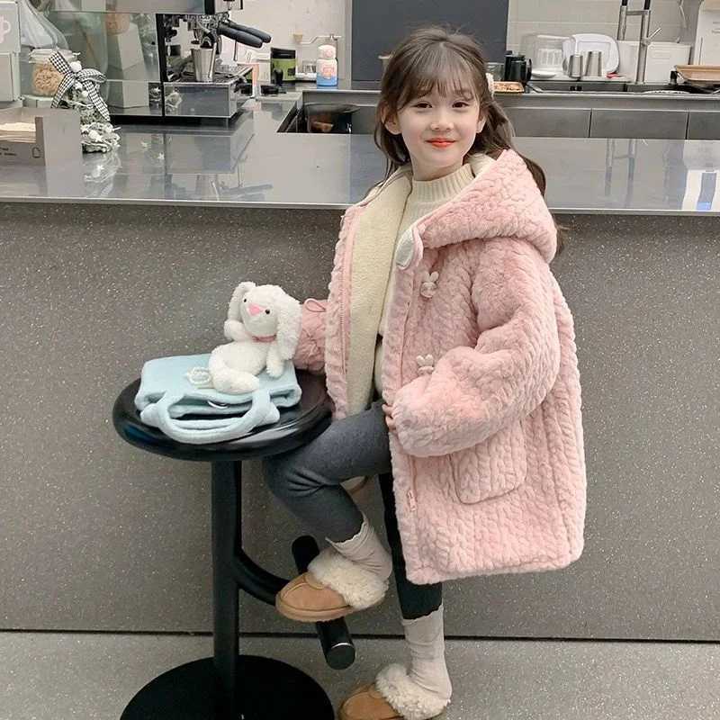 Girls outerwear windproof jacket plush winter autumn warm cotton school sports youth clothing M241018
