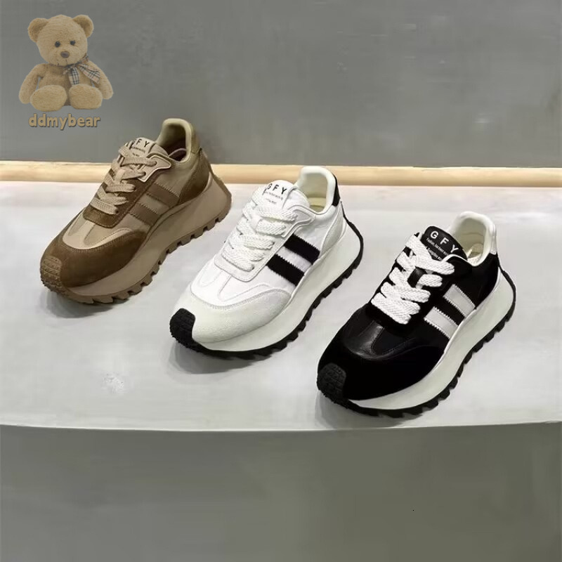 Ddmybear Soft Leather Thick Soled Casual Women 2024 New Model With Interior Height Increase And Versatile Waffle Forrest For Women Chinese Brand Shoes