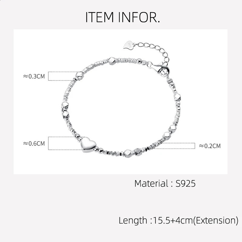 La Monada 15.54cm Simple Irregular Womens Bracelet Pure Silver 925 Pure Silver Hexagonal 925 Pure Silver Womens Heart Bracelet 241018