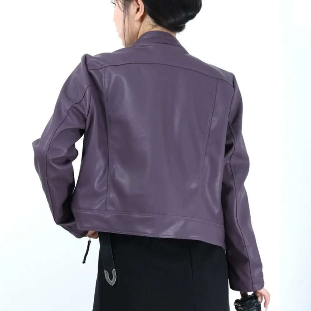 New Eco-Friendly Coat Female Short Casual Motorcycle Jacket Autumn PU Leather Blouse Simple Fashion