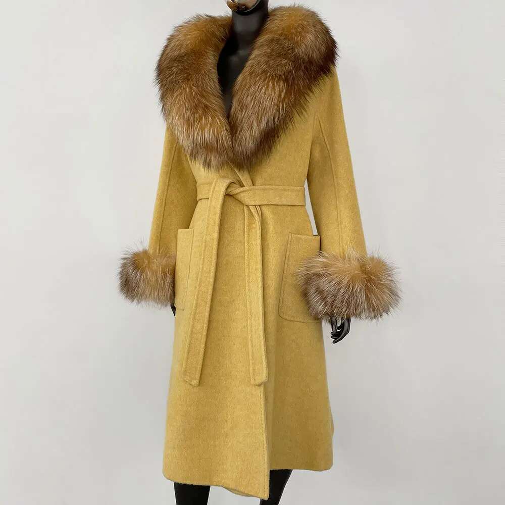 Female Clothes Wool Jacket Women Woolen Winter Natural Long Modern European Real Fox Fur Coat Fashion Casual New