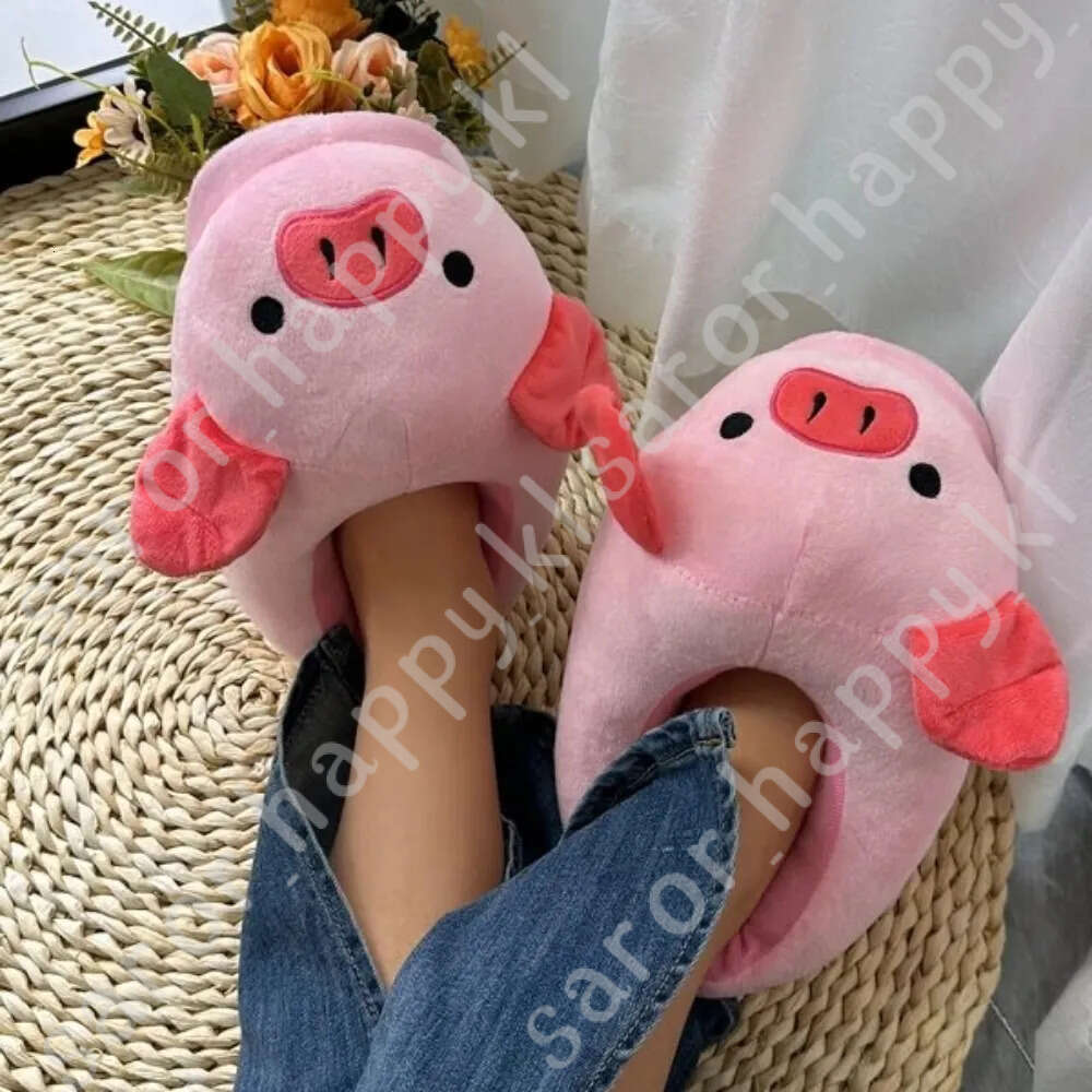 Cute Pig Winter New Women Slipper Heel Cover Warm Slippers Soft Fur Warm Indoor Comfortable Home Fluffy Home Slippers Shoes 39