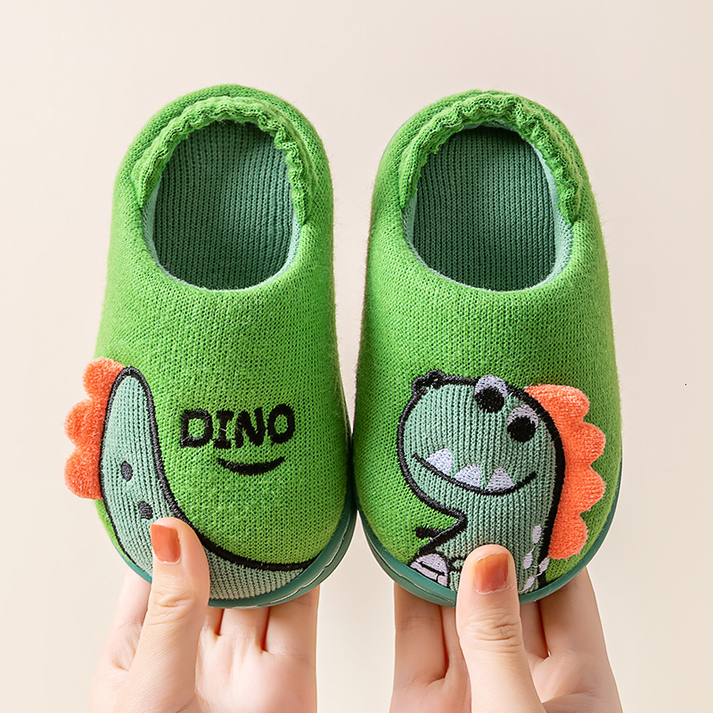 Baby cotton slippers for 1-3 years old and 2-year-old children, anti slip indoor home for infants and young children, dinosaur children's fur sli