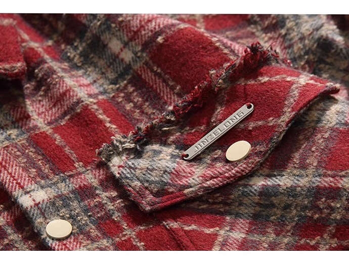 shanshi Men's shirts American plaid brushed long sleeved shirt men high street fashion brand spring and autumn niche high-end personalized jacket
