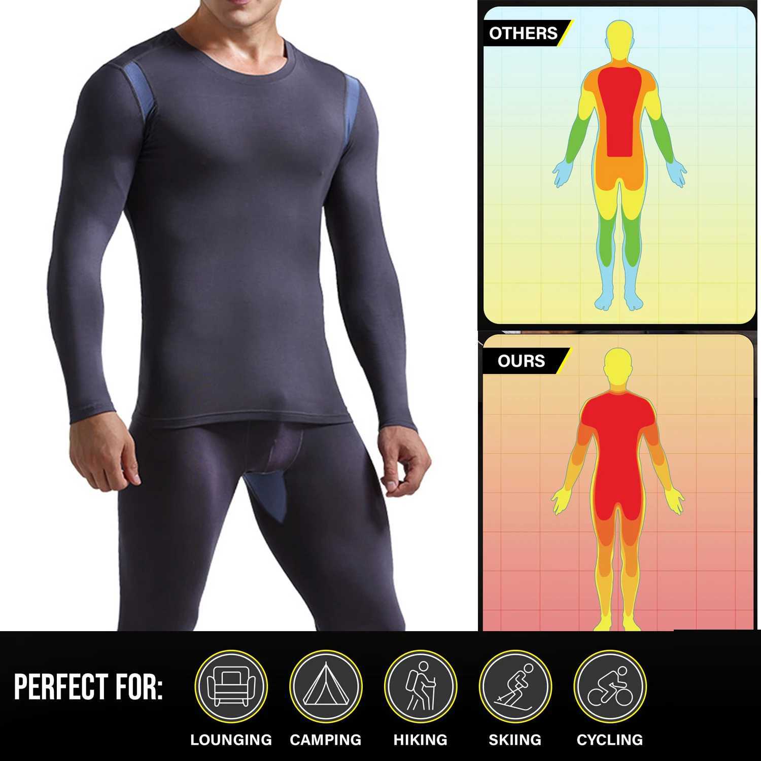 Men's Thermal Underwear Modal Mens Hot Underwear Set Round Neck Long Sleved Top+Trousers Breathable Mesh Autumn Winter Bottom Hot 2PCS Y2410184M5