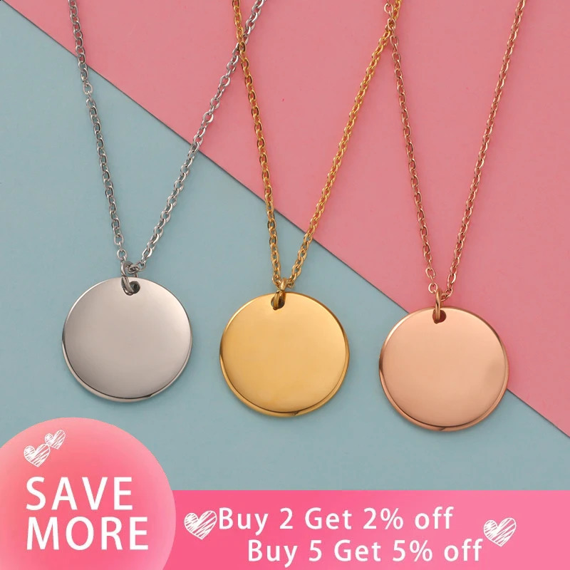 Fnixtar 10 piece stainless steel necklace circular disc pendant 6-30mm suitable for women adjustable Kravik necklace wedding jewelry 241018