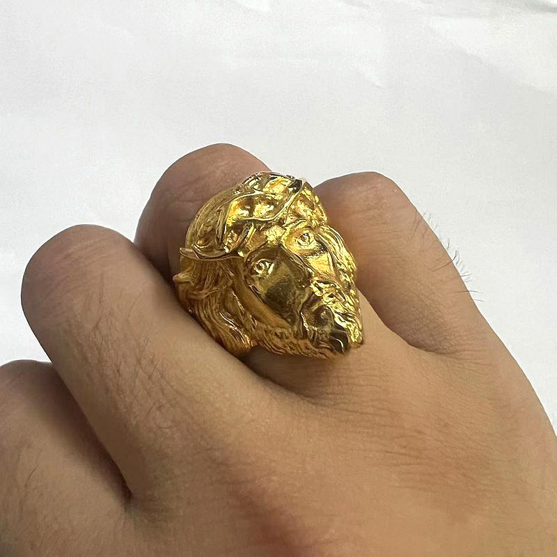 Jesus Face Casting Ring High Polished Titanium Steel 18k Gold Plated Jewelry
