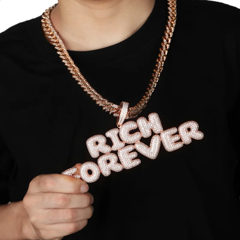 TOPGRILLZ Customized Name Bubble Letter Pendant Necklace Hip Hop Mens Personalized Jewelry Gold Silver Charm Chain Gift 241018