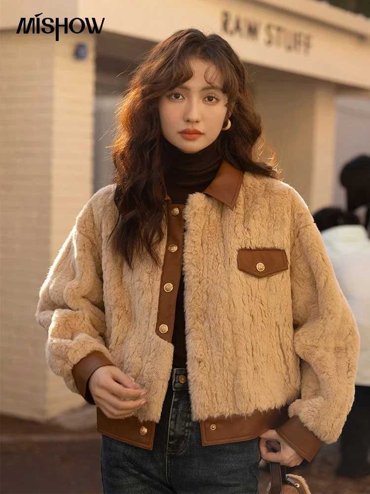 MISHOW Womens Lamb Wool Coat 2022 Winter Single Breasted Leather Turn-down Collar Thickened Warm Outwear Office Lady MXB43W0490X241018